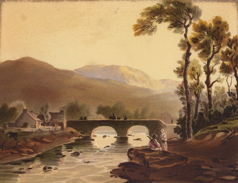 Beddgelert híd (színes litográfia) alkotó: John (after) Varley