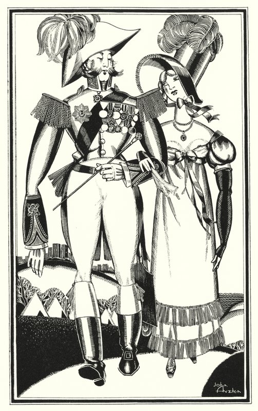 Illusztráció Don Juanhoz, Lord Byron: érmek, rang, szalagok, csipke, hímzés, skarlát (litho) alkotó: John Austen