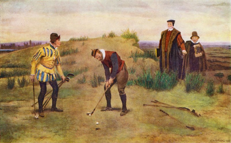 A Sabbath Breakers, két férfit elkaptak szombaton golfozni (színes litho) alkotó: John Charles (after) Dollman