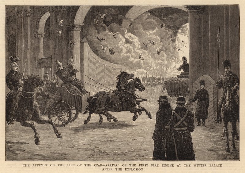 Kísérlet a cár életére, az első motor megérkezése a Téli Palotába a robbanás után alkotó: John Charles Dollman