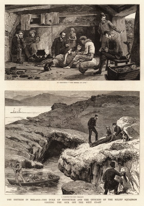 A szorongás Írországban, Edinburgh hercege és a segélyosztag tisztjei meglátogatják a betegeket a nyugati parton alkotó: John Charles Dollman