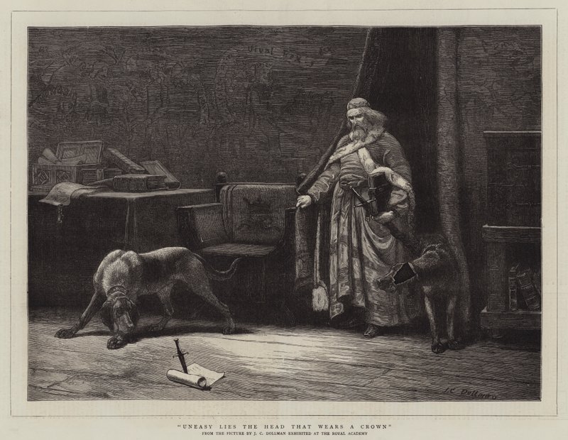Nyugtalanul hazudik a fej, amely koronát visel alkotó: John Charles Dollman