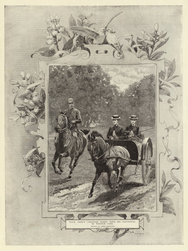 H R H Christian herceg lovagol a lányaival a Windsor Parkban alkotó: John Charlton