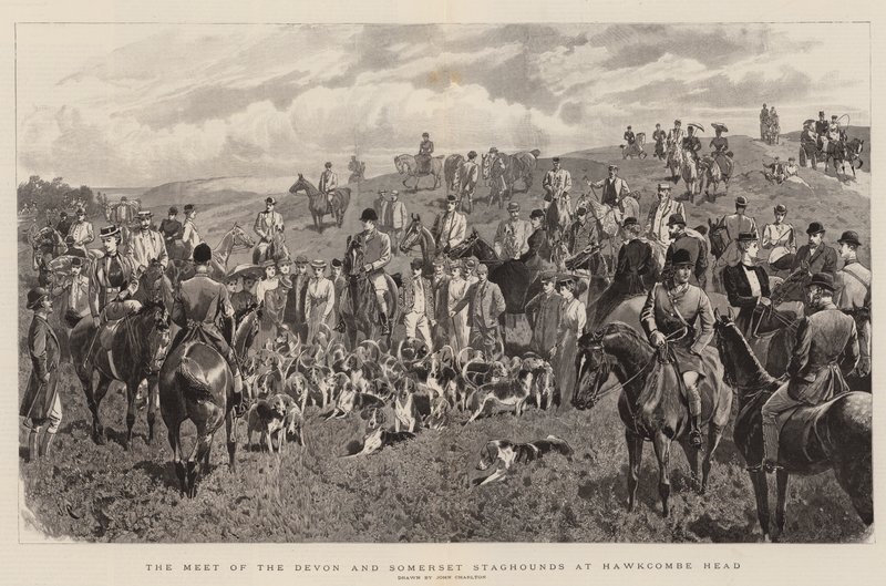 A Devon és Somerset Staghoundok találkozója Hawkcombe Headben alkotó: John Charlton