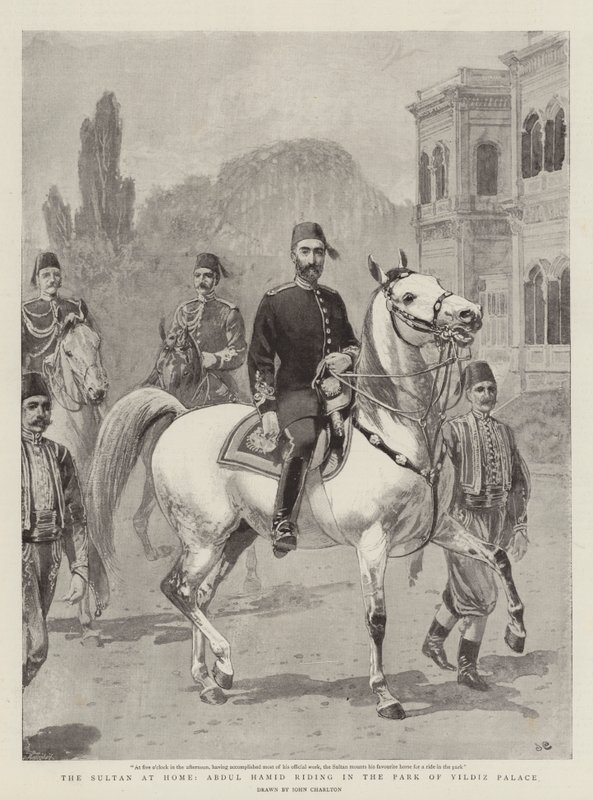 A szultán otthon, Abdul Hamid lovagol a Yildiz-palota parkjában alkotó: John Charlton