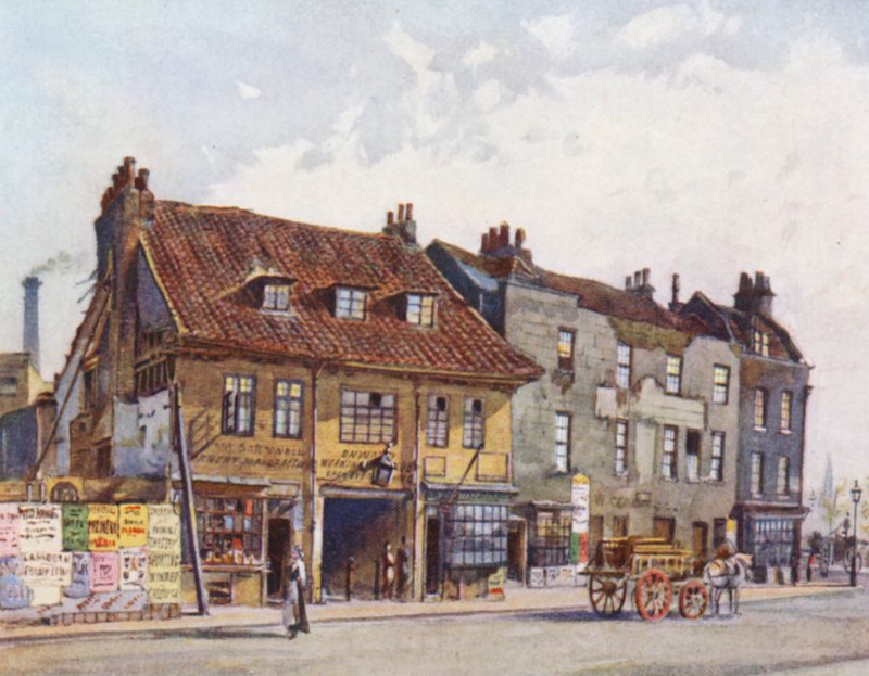 Elveszett London: Házak a Church Street nyugati oldalán, Lambeth (színes lithó) alkotó: John Crowther