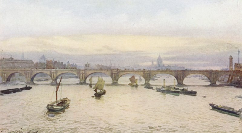 Elveszett London: Waterloo Bridge a Charing Cross vasúti hídról (színes litográfia) alkotó: John Crowther