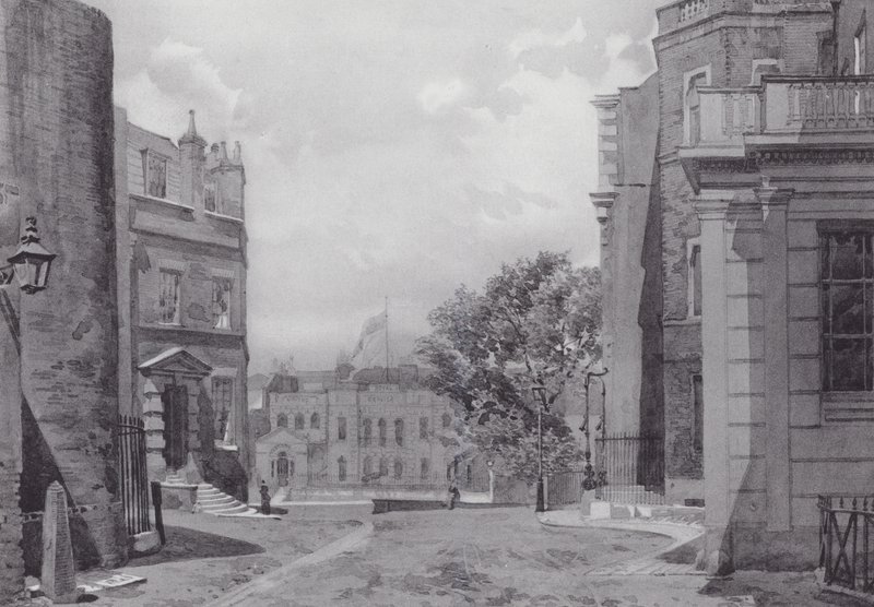 Elveszett London: Vanbrugh háza a háttérben (lithó) alkotó: John Crowther