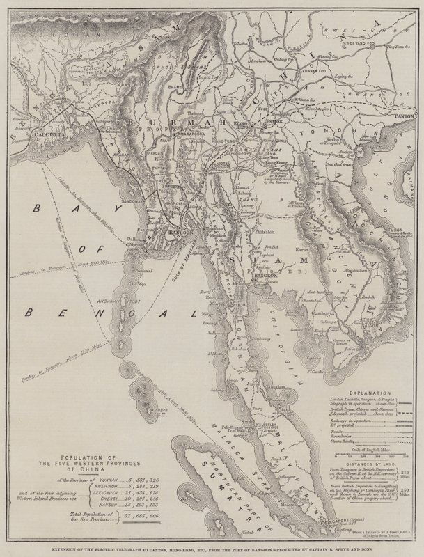 Az Electric Telegraph kiterjesztése Kantonra, Hong-Kongra stb., Rangoon kikötőjéből, R Sprye and Sons kapitány által. alkotó: John Dower