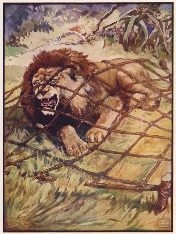 Az oroszlán és az egér (színes litó) alkotó: John Edwin Noble