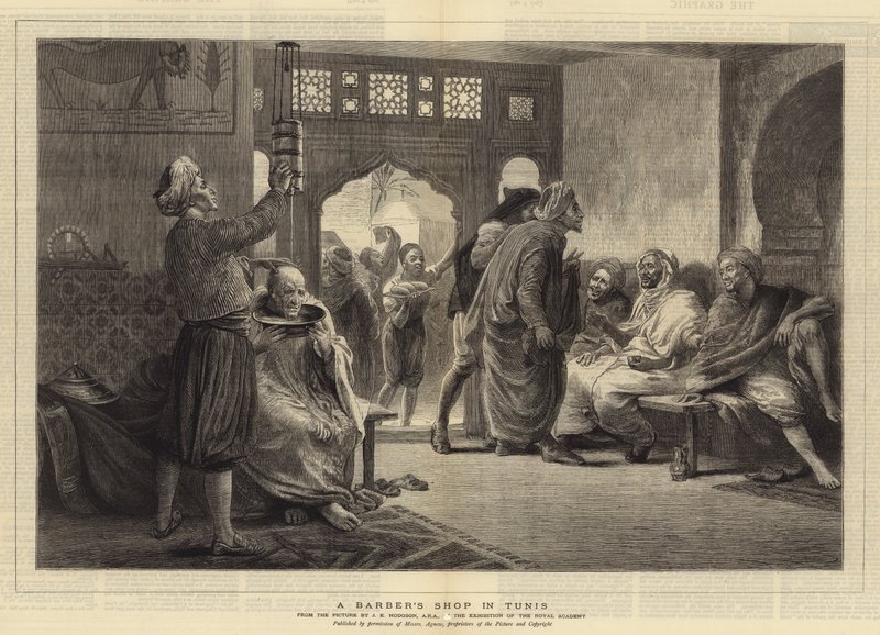 Egy borbélyüzlet Tuniszban alkotó: John Evan Hodgson