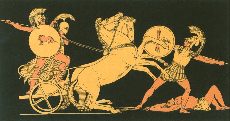 Diomed Ares ellen dobja lándzsáját alkotó: John Flaxman
