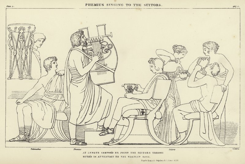 Phemius énekel a kérőknek alkotó: John Flaxman