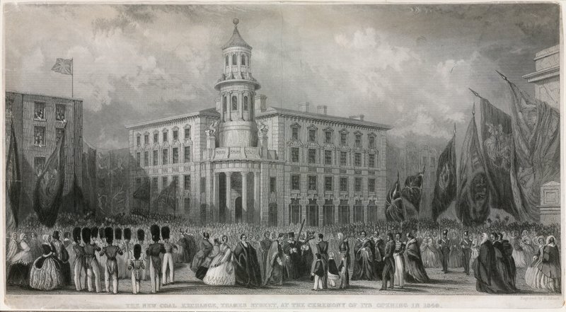 Az Új Széntőzsde, Thames Street, az 1849-es megnyitó ünnepségén alkotó: John Francis Salmon