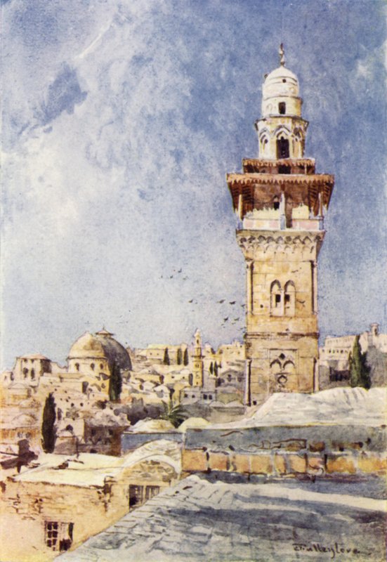 Minaret a templomterület északnyugati sarkában (színes litó) alkotó: John Fulleylove