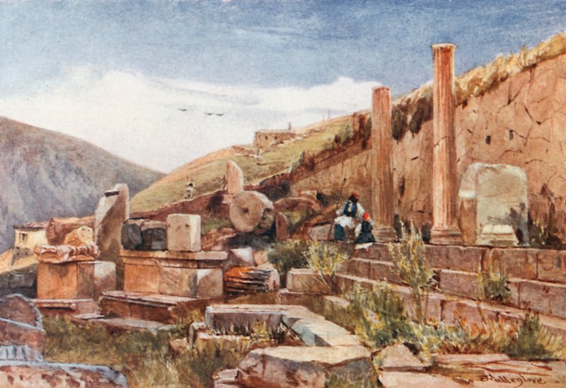 Delphi. Az athéniak portikusa alkotó: John Fulleylove