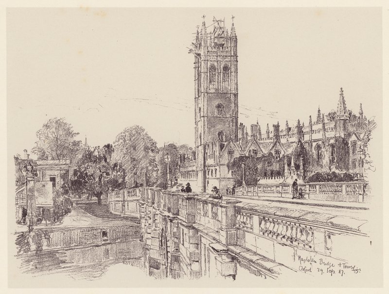 Magdalen College a hídról (litográfia) alkotó: John Fulleylove