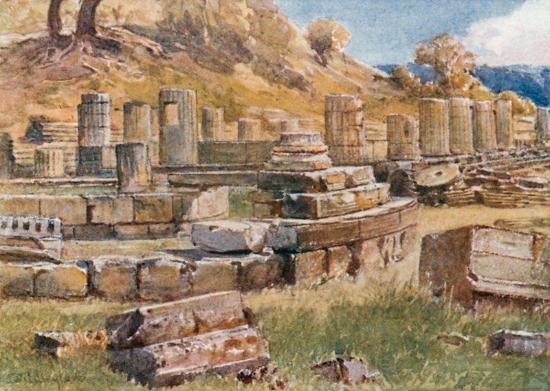 Olympia. A Kronos-hegy alapja a Héra-templom és a Philippeion maradványaival alkotó: John Fulleylove