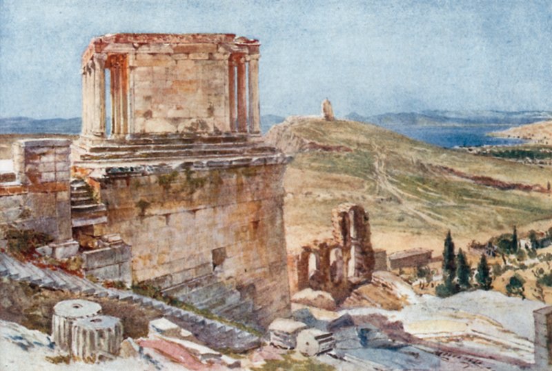 A szárnyatlan győzelem bástyája és temploma a Propylaea felemelkedésétől nézve alkotó: John Fulleylove