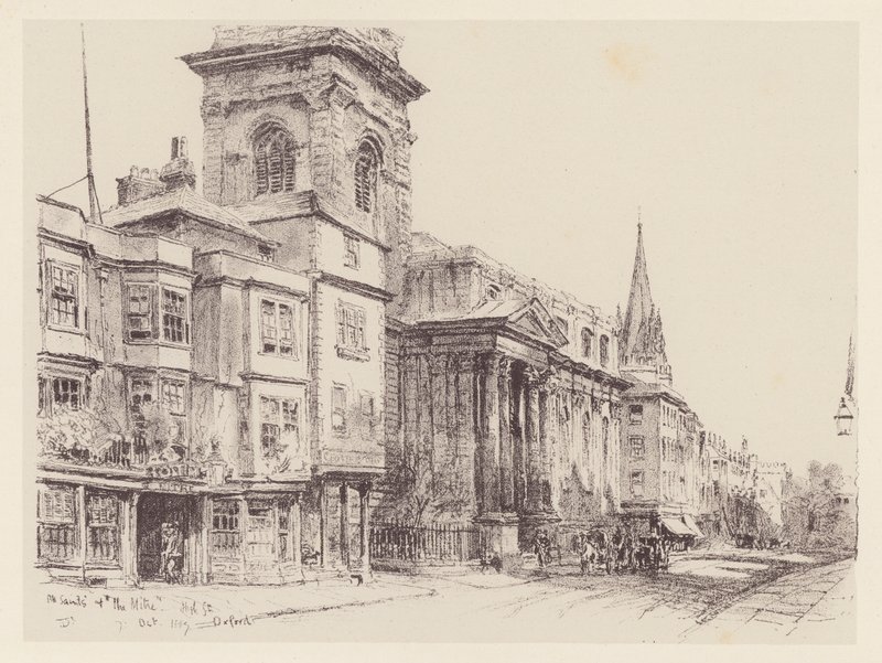 The High, a Mindenszentek templommal és a Mitre Hotel (litho) alkotó: John Fulleylove