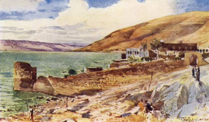 A Galileai-tó Tibériástól délre néz (színes litho) alkotó: John Fulleylove