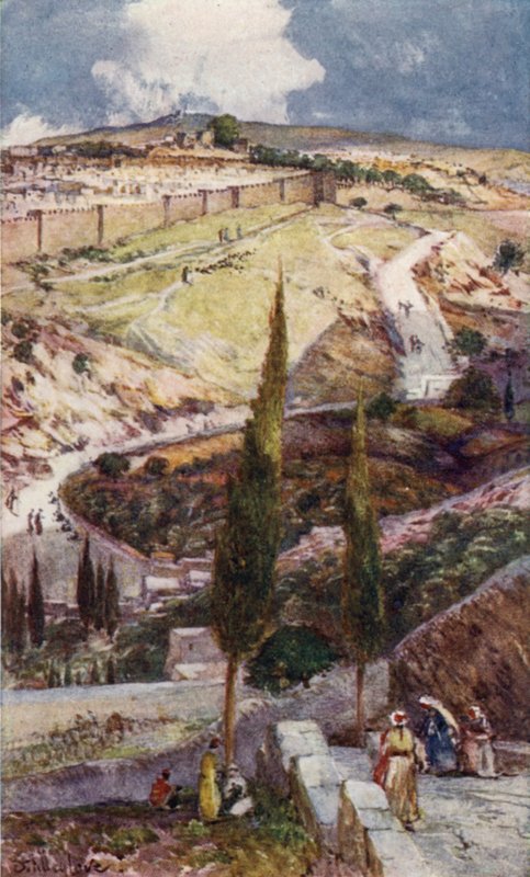 Jeruzsálem és Micpa északkeleti vége, az Olajfák hegyétől (színes litho) alkotó: John Fulleylove