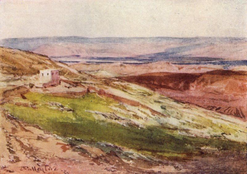 A Jordán völgye, az Olajfák hegyétől (színes litho) alkotó: John Fulleylove