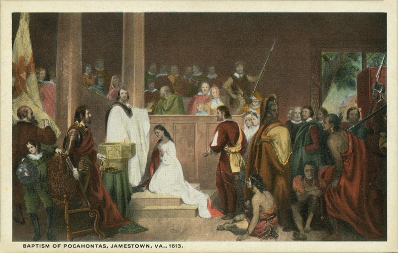 Pocahontas megkeresztelése, Jamestown, Virginia alkotó: John Gadsby (after) Chapman