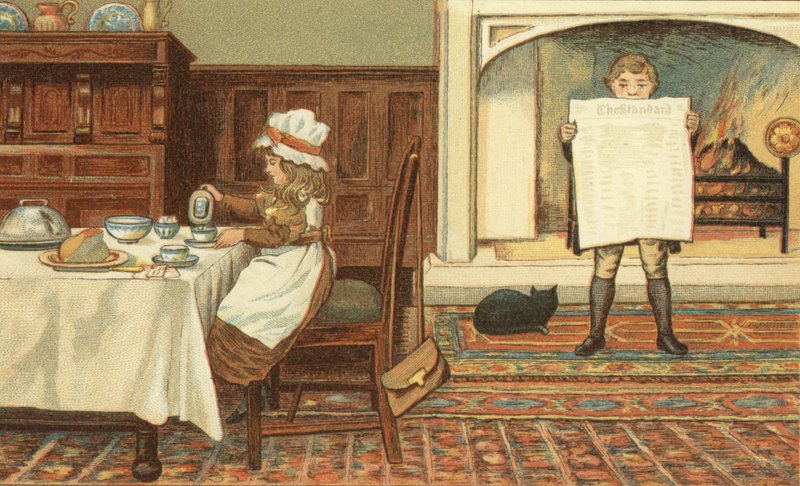 Reggeli (színes litho) alkotó: John George (after) Sowerby
