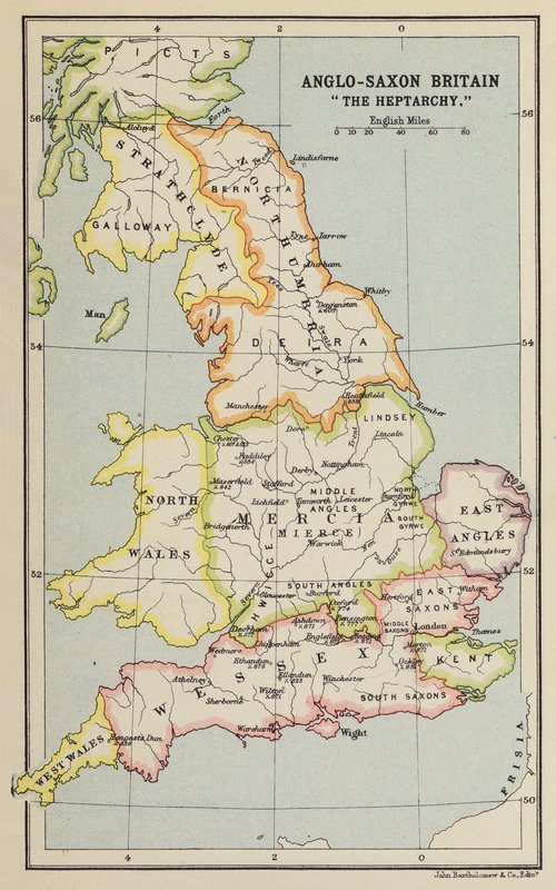 Angolszász Britannia, "A Heptarchia" (litográfia) alkotó: John George Bartholomew