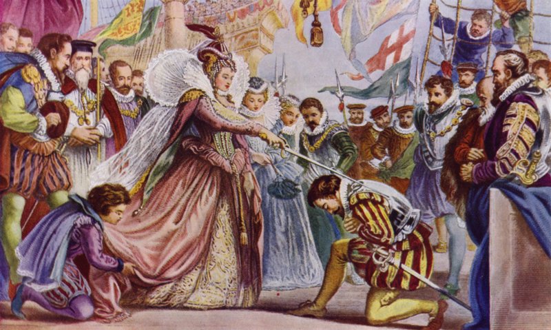 Erzsébet királynő lovaggá üti Sir Francis Drake-et a Golden Hind nevű hajója fedélzetén, Deptford, 1581 alkotó: John Gilbert