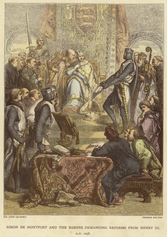 Simon de Montfort és a bárók reformokat követelnek III. Henriktől, i.sz. 1258 alkotó: John Gilbert