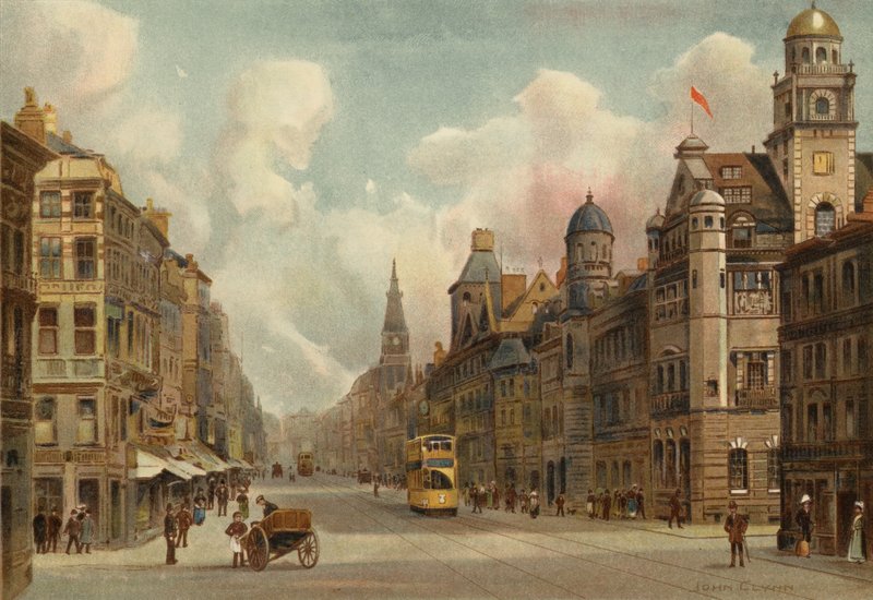 Liverpool: Dale Street, keletre néz (színes litho) alkotó: John Glynn