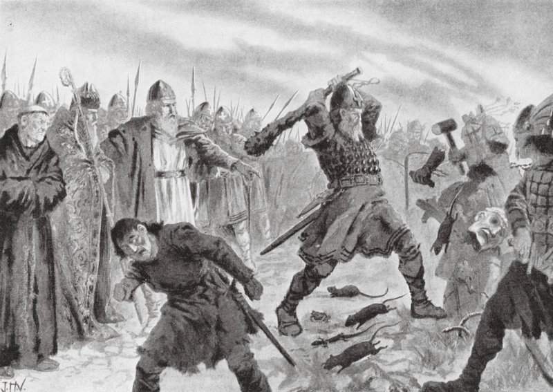 Szent Oláh király megtörte Mor isten képmását. alkotó: John Harris Valda