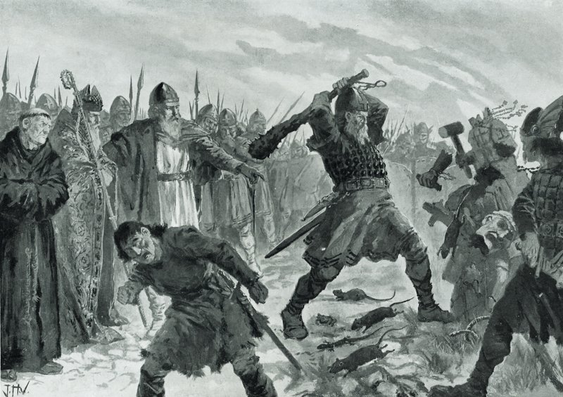 Oláv Szent király megtöri Mor isten képmását alkotó: John Harris Valda