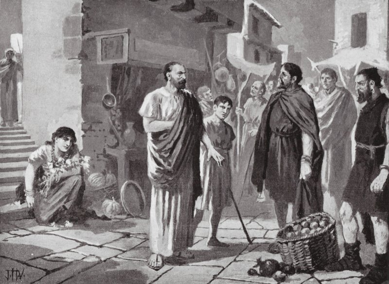 Római gyarmatosítók kereskednek az őslakos dákokkal (litho) alkotó: John Harris Valda