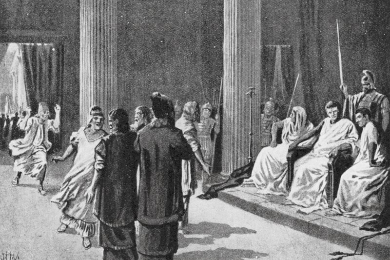 A zsidók Caligula előtt, Kr. u. 40 (litográfia) alkotó: John Harris Valda