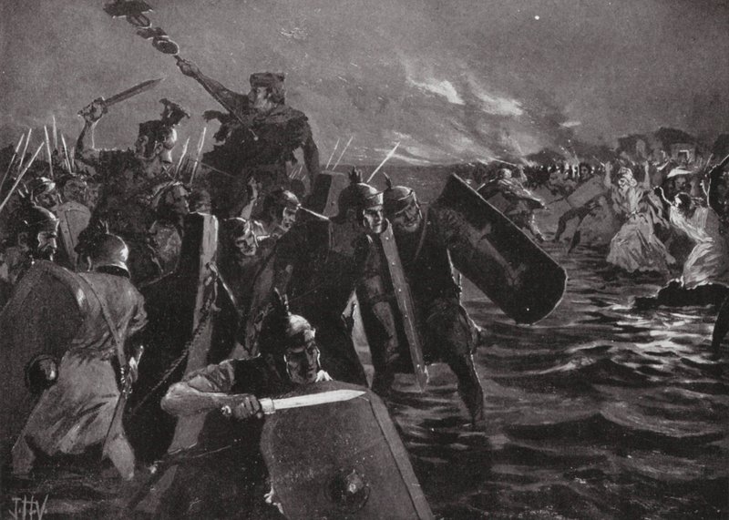 A római támadás Anglesea ellen (litográfia) alkotó: John Harris Valda