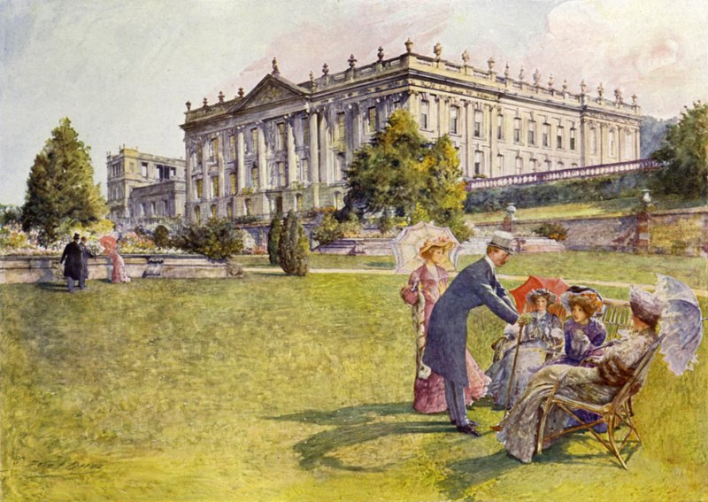 Chatsworth ház (színes litó) alkotó: John Henry Frederick (after) Bacon