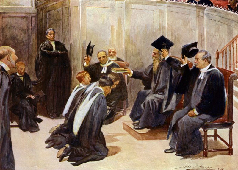 Oklevelek átadása az oxfordi Sheldonian Theatre-ben (színes litho) alkotó: John Henry Frederick (after) Bacon
