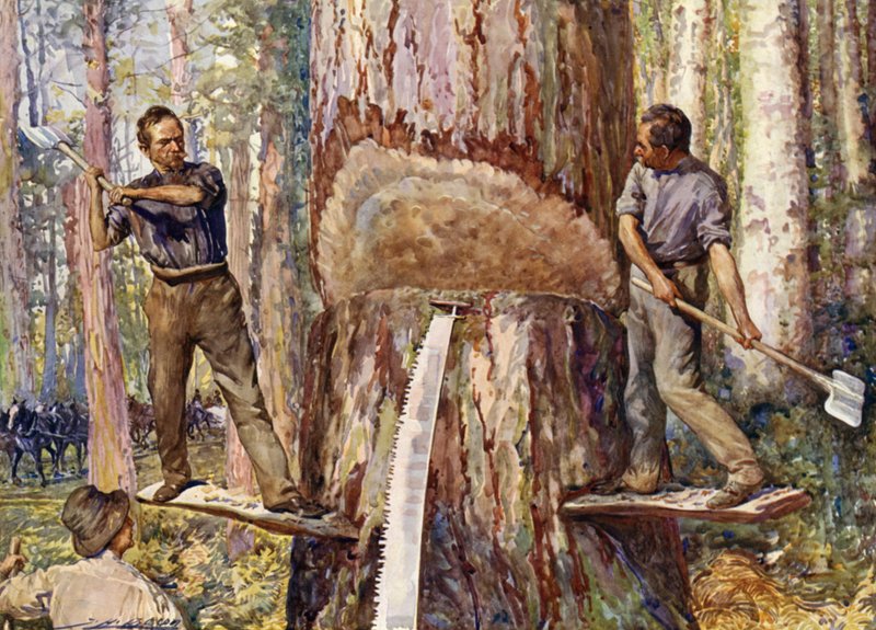 Favágók fát vágnak (színes litó) alkotó: John Henry Frederick (after) Bacon