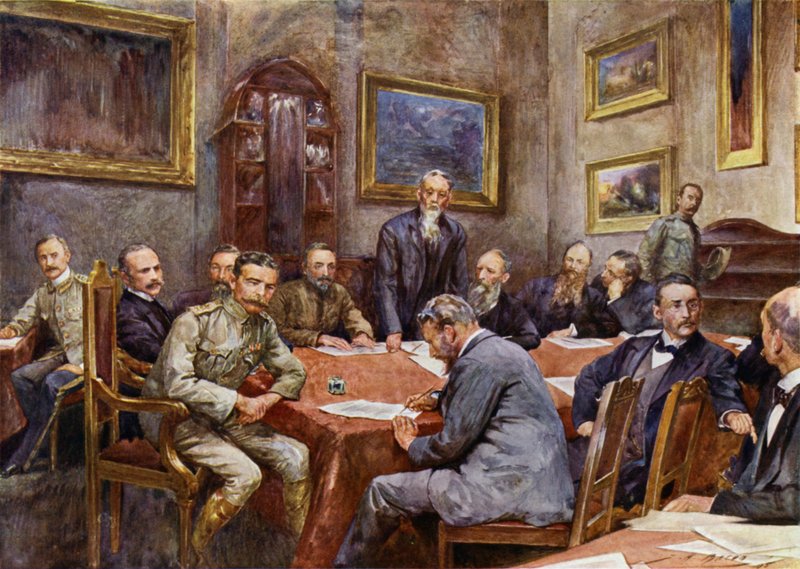 A békeszerződés aláírása Pretoriában (színes litó) alkotó: John Henry Frederick (after) Bacon