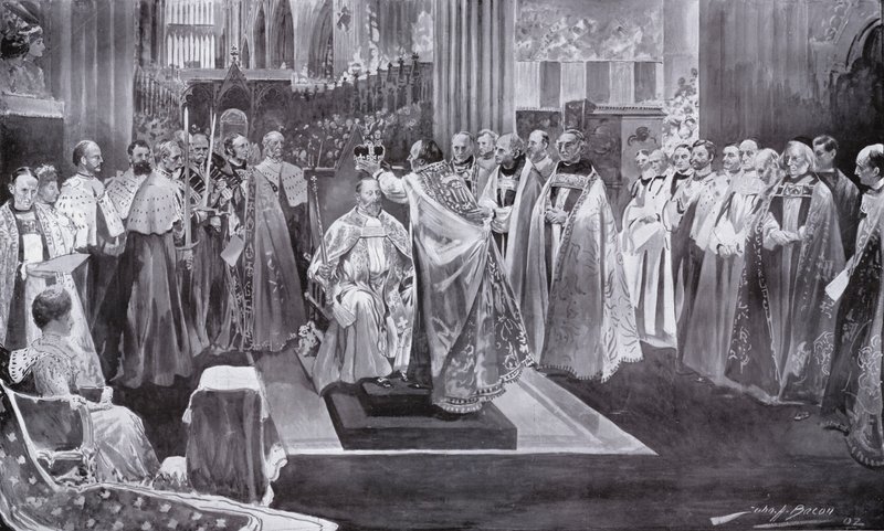 VII. Edward király megkoronázása Canterbury érseke által, a Westminster Abbey, London, 1902 alkotó: John Henry Frederick Bacon