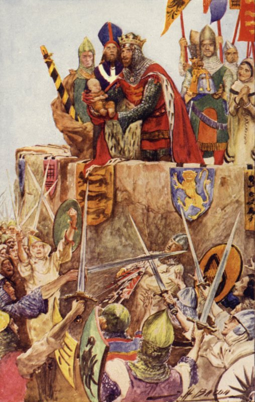 Az angol I. Edward újszülött fiát fekteti be az első walesi hercegbe, 1301 alkotó: John Henry Frederick after Bacon