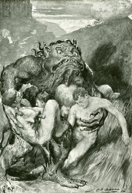 A gonosz démona heves tombolásával mohón megragadta őket alkotó: John Henry Frederick after Bacon