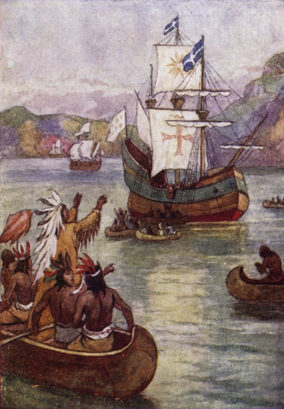 Jacques Cartier francia felfedező hajói a kanadai St Lawrence folyón alkotó: John Jellicoe