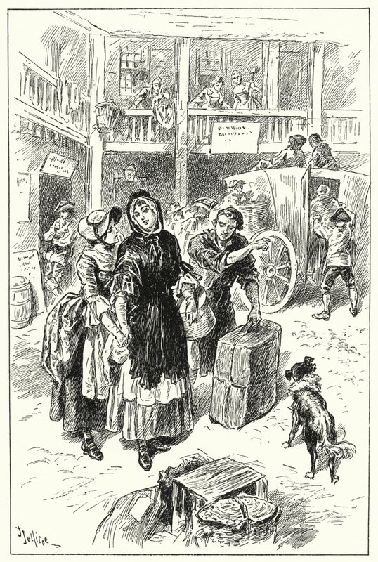 Az edző az Old Angel Innben (litho) alkotó: John Jellicoe