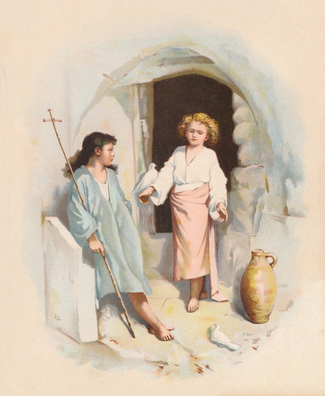 Krisztus és Szent János (színes litográfia) alkotó: John Lawson