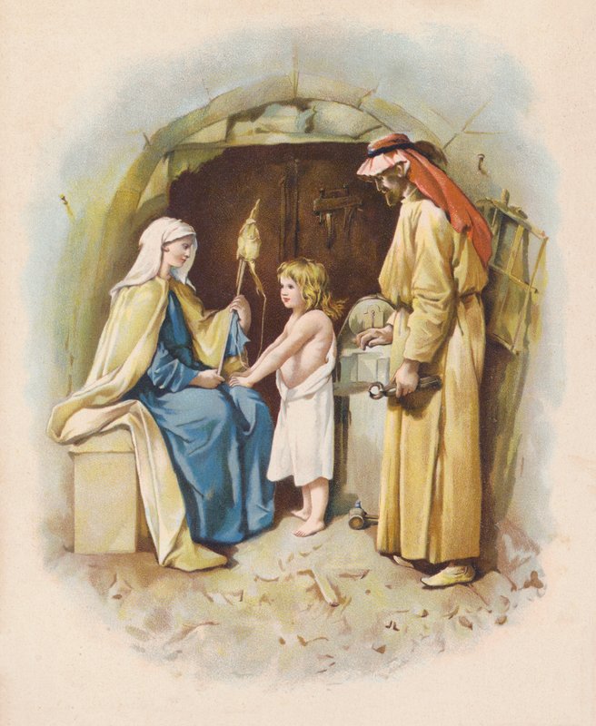 Krisztus az ácsműhelyben (színes litográfia) alkotó: John Lawson