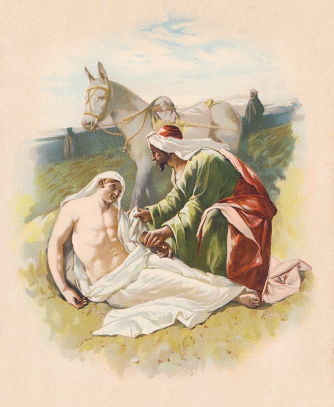 Az irgalmas szamaritánus (színes litográfia) alkotó: John Lawson